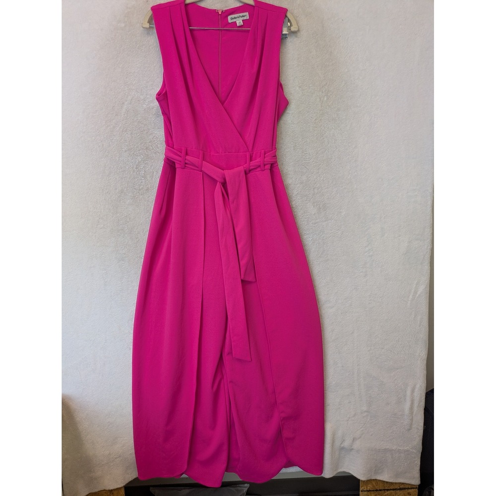Shelby & Palmer Jumpsuit Women's 14 Pink Sleeveless Surplice Tie Waist Wide Leg